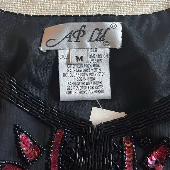 Vintage Beaded Jacket Sequins Black Red  Valentine Medium NWT - Picture 4 of 11